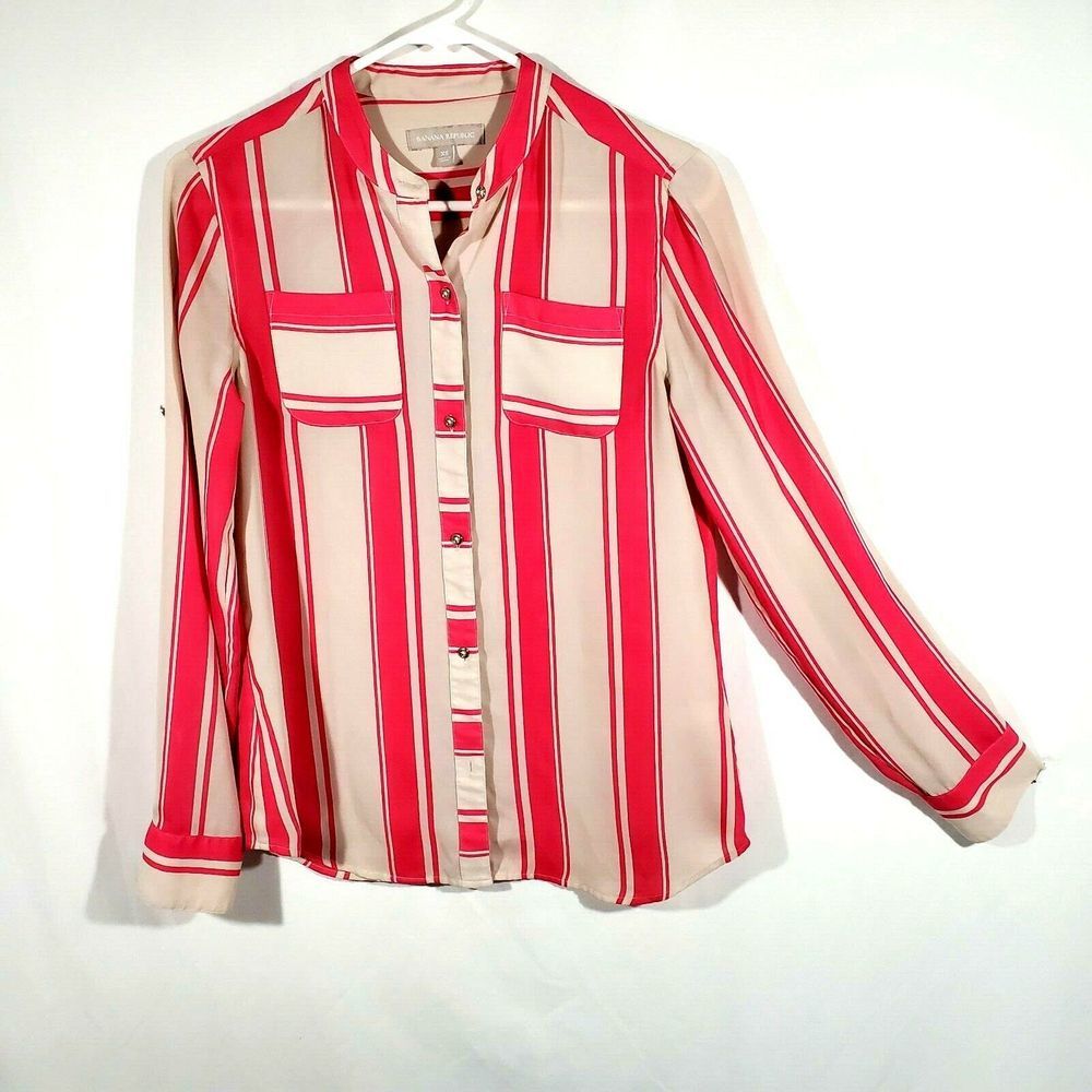 Banana Republic Woman's XS Pink Striped Blouse